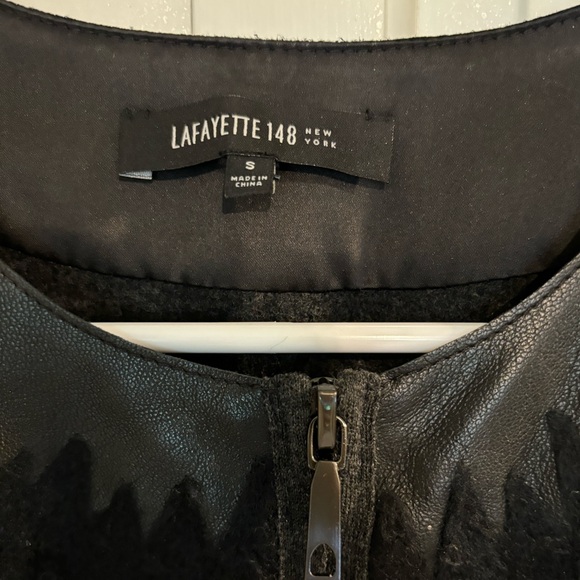 Lafayette 148 New York Size Small Brushed Wool, leather Combo Cardigan - Picture 4 of 8